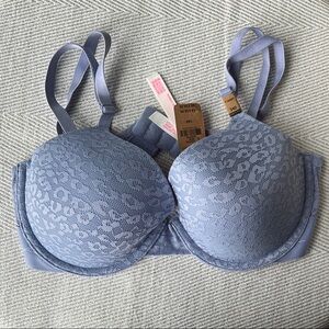 NWT Victorias Secret PINK 34D Lightly Lined TShirt Blue Lace Bra